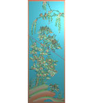 菊花鸟竖版背板精雕图浮雕图灰度