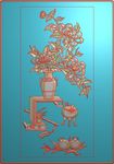 博古菊花花瓶精雕图灰度图浮雕图