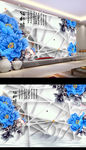 3D彩雕牡丹福电视背景墙图片下