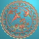 圆形洋花月季花鸟精雕图灰度浮雕