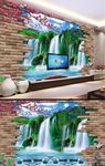 3D风景流水瀑布背景墙