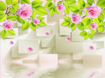 3D方格玫瑰花倒影