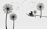梦幻蒲公英儿童壁画分层图片