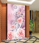 玫瑰花淡雅立体玄关背景墙装饰画