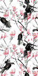 高清 中国风 水墨花鸟组合图案