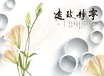 宁静致远3D圆圈花卉电视墙