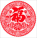 双鱼福剪纸矢量