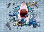 鲨鱼立体画 3D壁画 大白鲨