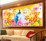 富贵花开孔雀无框画