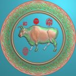 十二生肖福牛圆盘精雕灰度浮雕