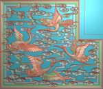格子祥云仙鹤扶手板精雕浮雕灰度