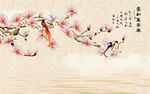 玉兰花鸟壁画