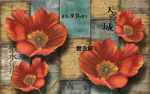 经典怀旧红色花朵花卉背景墙