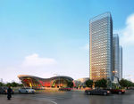 圆角玻璃体商业街建筑效果图