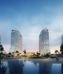 海边五星级酒店黄昏建筑效果图