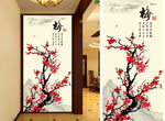 梅花红梅中国山水工笔画玄关