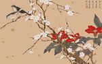 手绘玉兰花鸟图装饰画