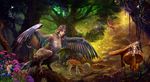 奇幻森林飞鹰女神插画写真背景