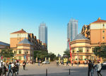 欧式风格步行商业街建筑效果图
