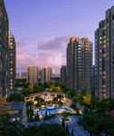 夜景游泳池鸟瞰住宅建筑效果图
