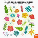 彩色树叶花草矢量图