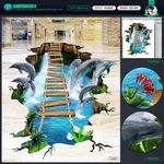 3d地画 3d瀑布 海豚