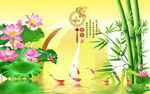 3d竹子荷花电视背景墙