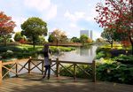 公园小桥观景台景观建筑效果图