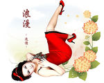红裙女郎插画分层