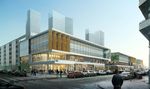 十字路口商业街黄昏建筑效果图