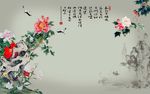 牡丹花鸟图装饰画