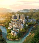鸟瞰山地别墅区黄昏景观效果图