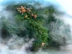 森林中的寺庙鸟瞰建筑效果图