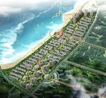 海边住宅区鸟瞰建筑效果图