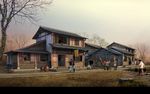 中国风景点客栈黄昏建筑效果图