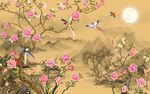 复古花鸟壁画