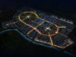 别墅住宅区鸟瞰夜景建筑效果图