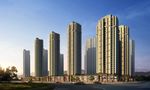 商业街高层住宅区黄昏建筑效果图