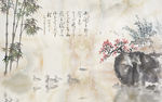 大理石水墨画竹报平安背景墙