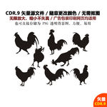 手绘线描公鸡鸡仔矢量图