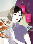 旗袍少女插画分层图片