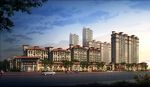 住宅区商业街黄昏建筑效果图
