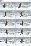 牵着狗狗雪地奔跑