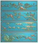 梅兰竹菊花鸟写字台抽屉精雕浮雕