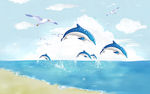 手绘海豚装饰背景墙