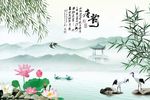中式简约唐韵客厅背景墙壁画