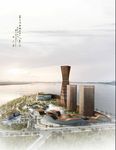 江边创意大厦黄昏写意建筑效果图