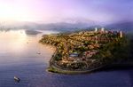 黄昏别墅群海景房鸟瞰建筑效果图