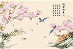 中国风手绘雅舍兰香客厅背景墙