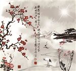 国画 山水画 水墨画 桥 仙鹤